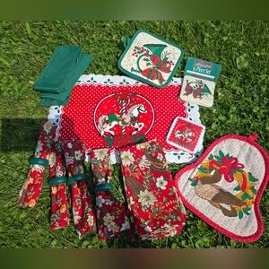 Vintage Vinyl Placemats Carousel Horse Holiday Poinsettia Christmas Coasters Lot